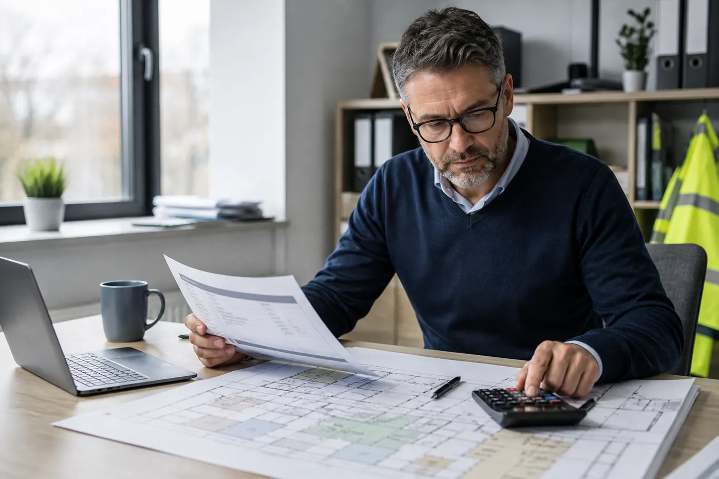 A facilities manager comparing office-cleaning costs and a floor plan