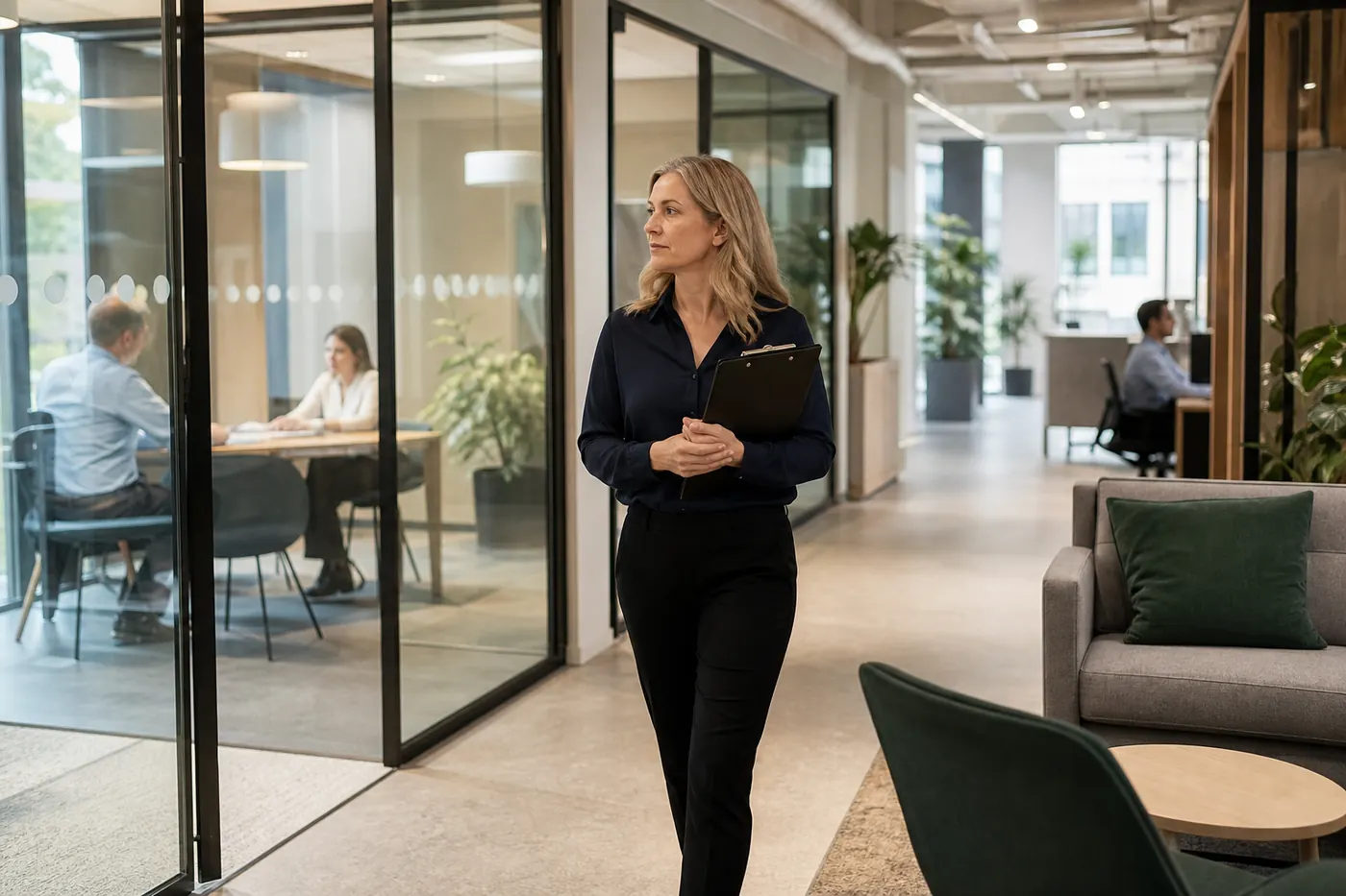 An office manager reviewing how workplace areas are used